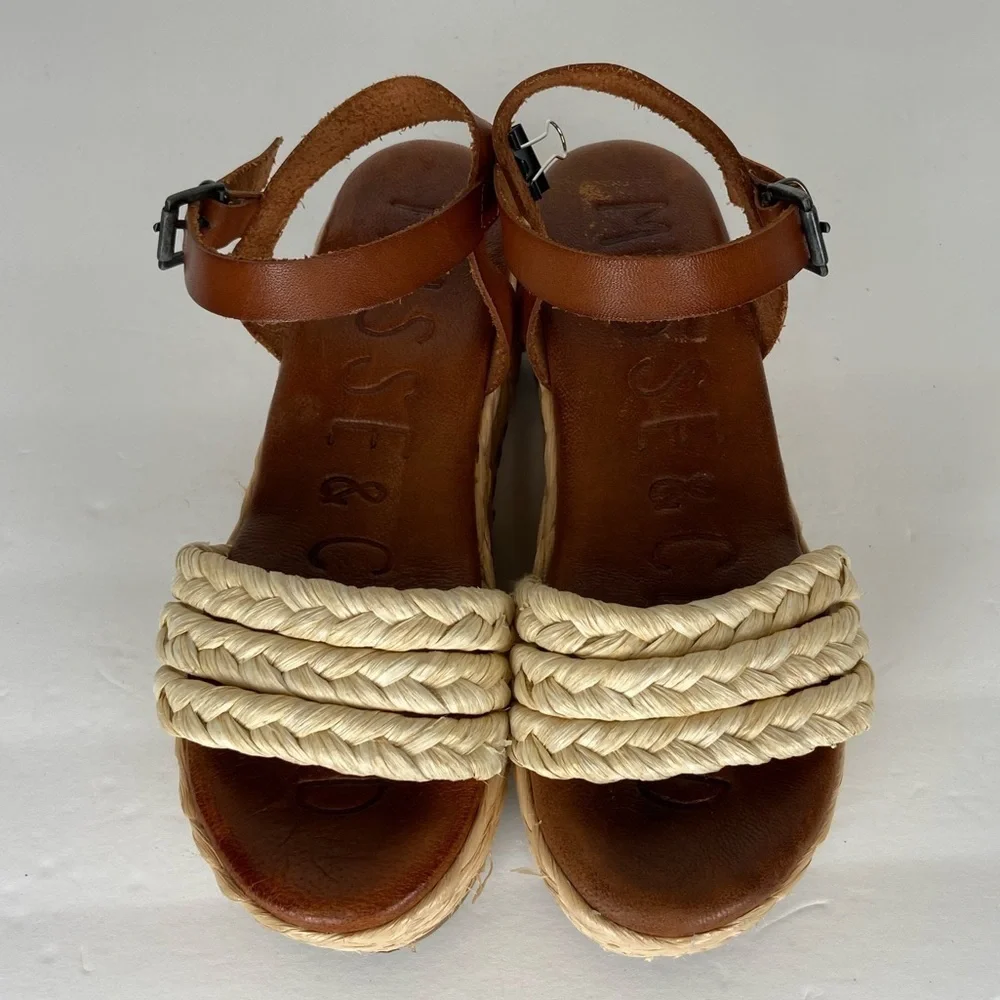 Musse and Cloud Tino Sandals Size 5.5 Espadrille‎ Ankle Strap Cognac & Beige
